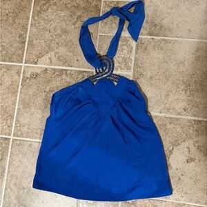 Royal Blue Halter Beaded Neck Tank